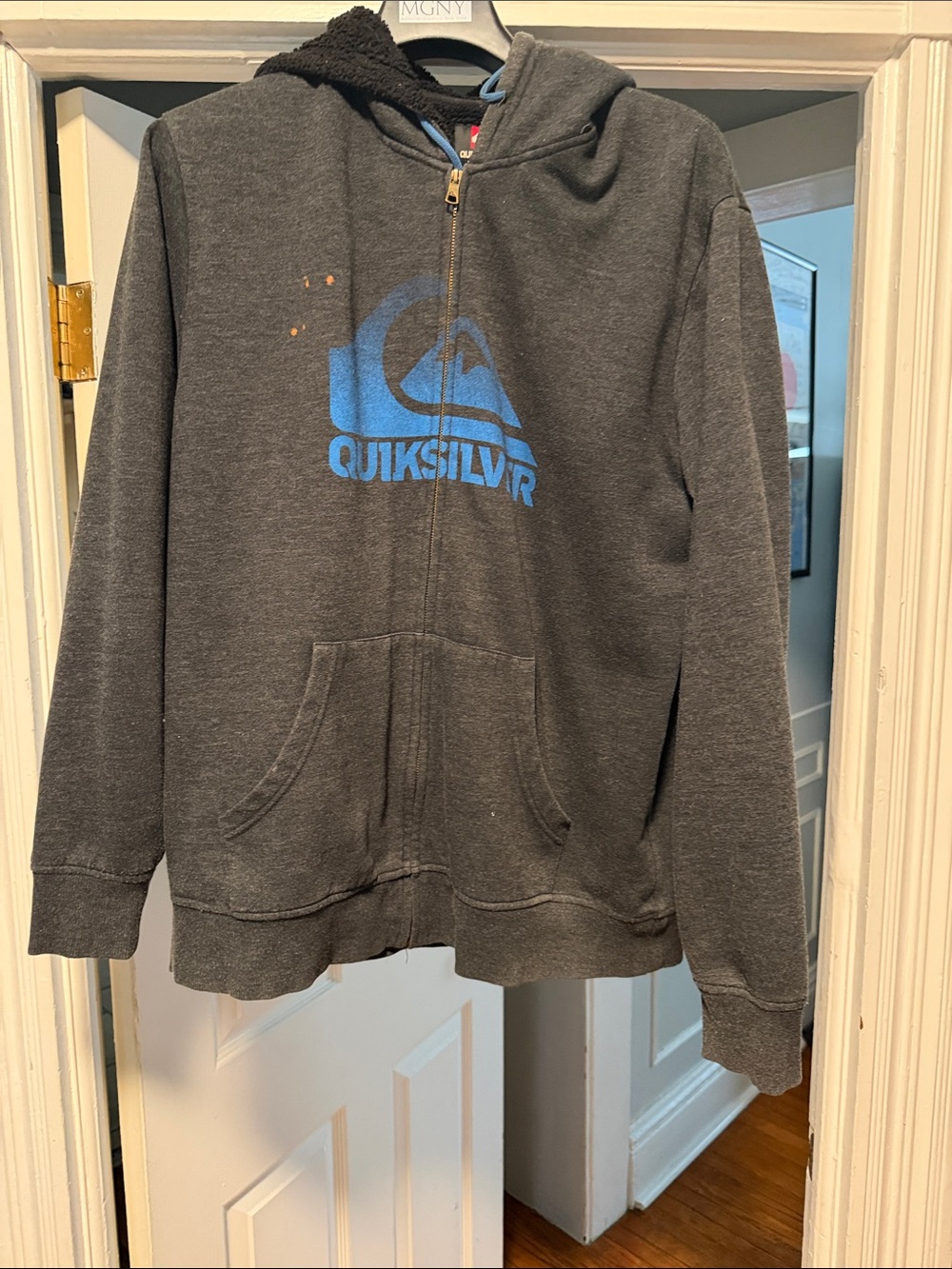 Quiksilver Gray Zip-Up Hoodie with Blue Logo